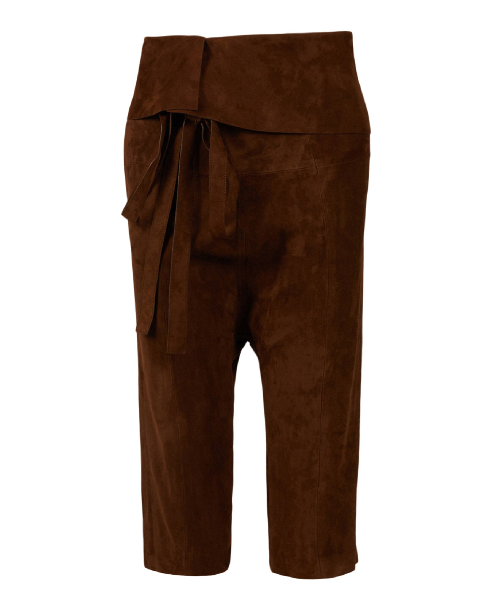Saint Laurent Womens Cropped Suede Droped Shorts 34 Brown