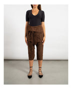 Saint Laurent Womens Cropped Suede Droped Shorts