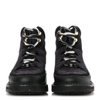 Chanel Suede Grained Calfskin CC Lace Up Boots 38 Black