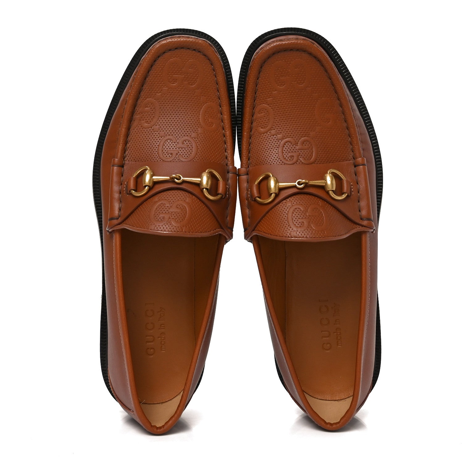 Gucci Harness Calfskin GG Tennis Embossed Mens Horsebit Loafers 9 Dark Brown