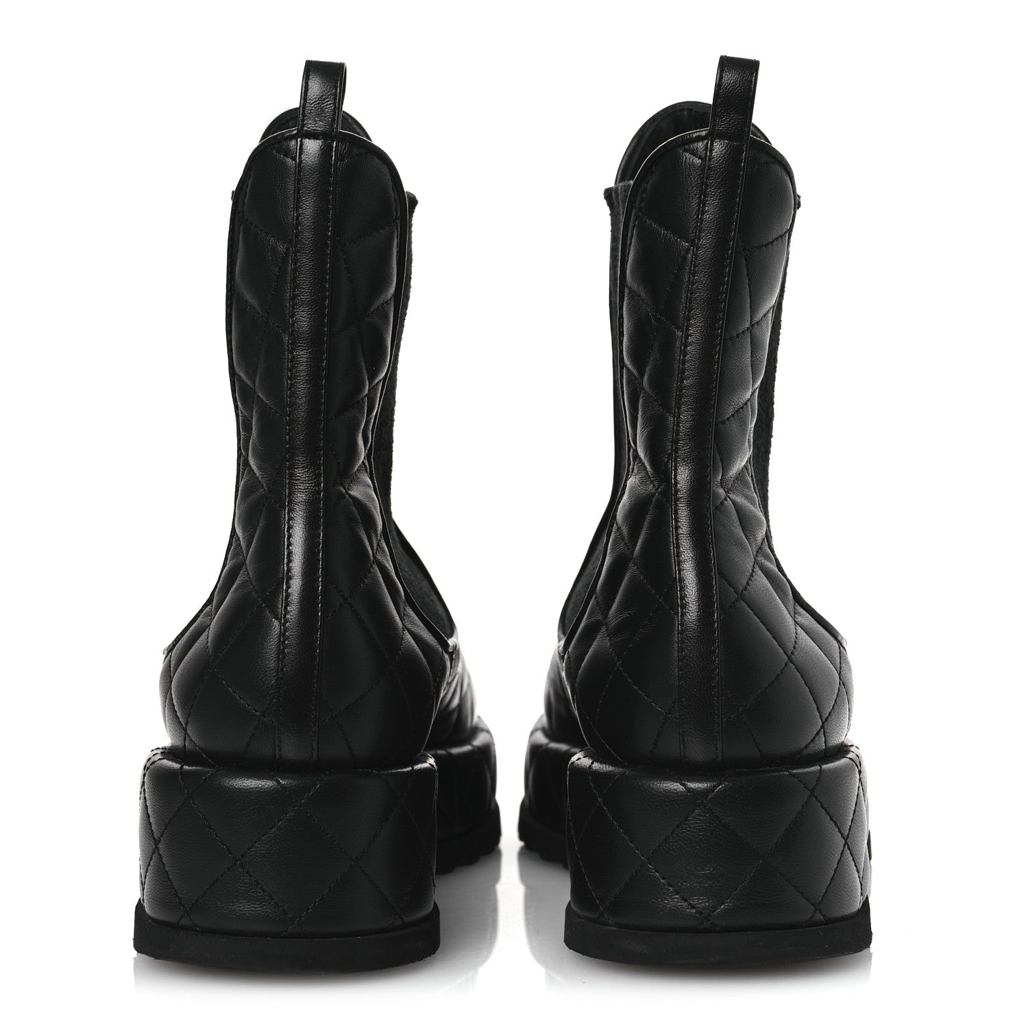 Chanel Lambskin Patent CC Cap Toe Quilted Short Platform Boots 39.5 Black