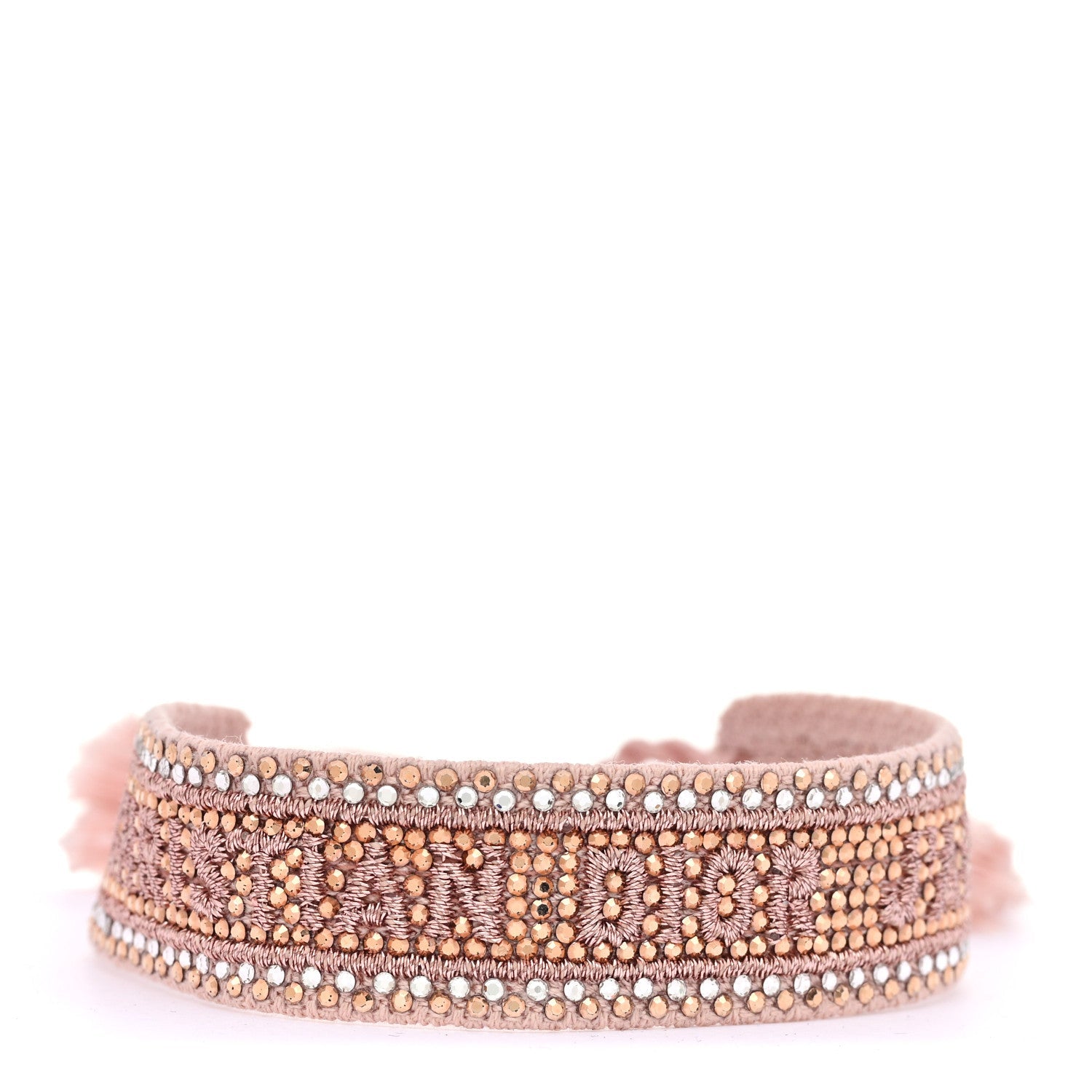 Christian Dior Woven Cotton Crystal Embroidered J'Adior Friendship Bracelet Pink