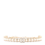 Chanel Strass Crystal Studded Pearl CC Choker Necklace Gold Pearly White