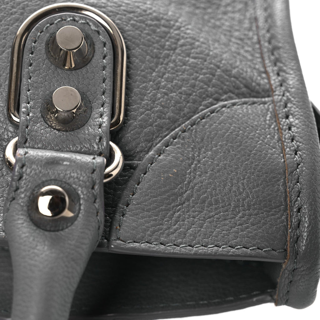 Balenciaga Chevre Silver Metallic Edge Hardware Mini City Bleu Acier