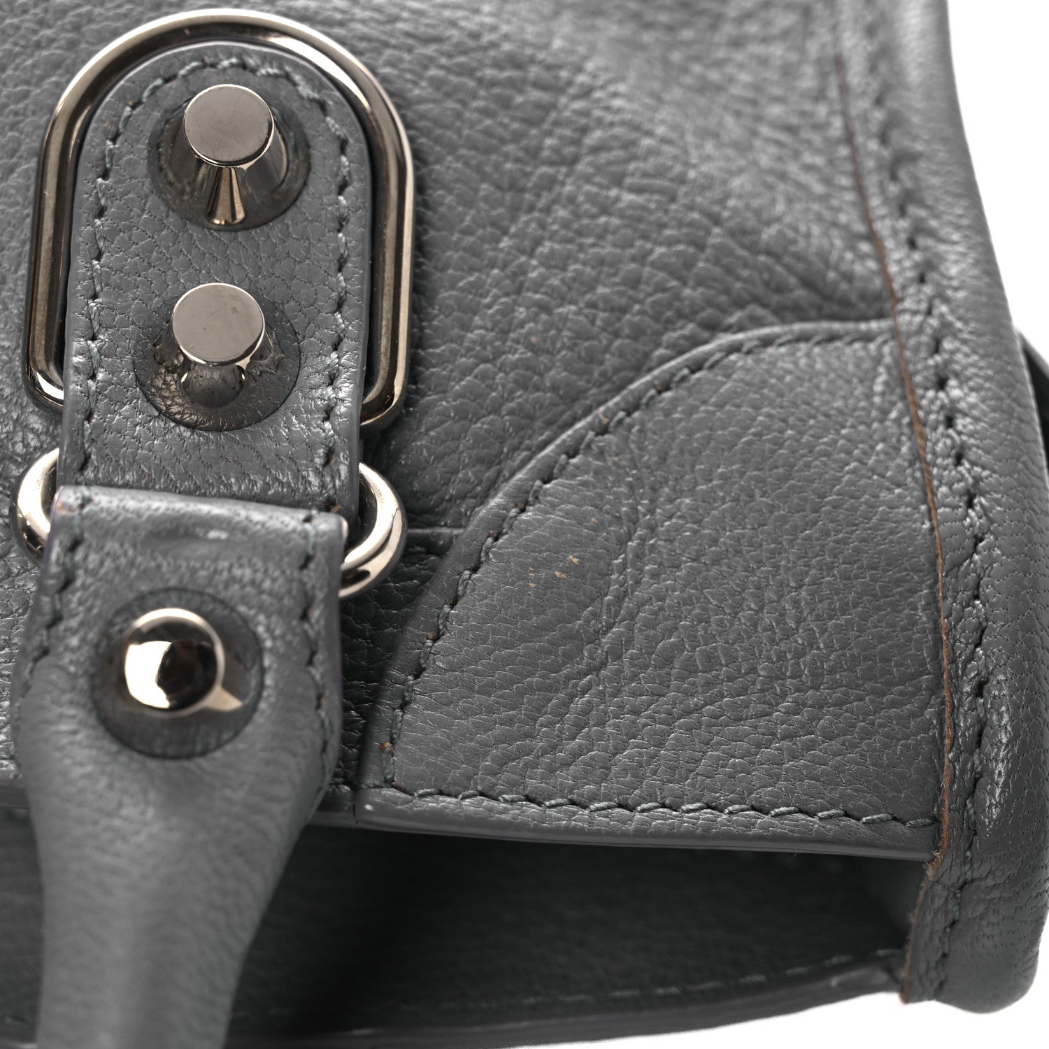 Balenciaga Chevre Silver Metallic Edge Hardware Mini City Bleu Acier