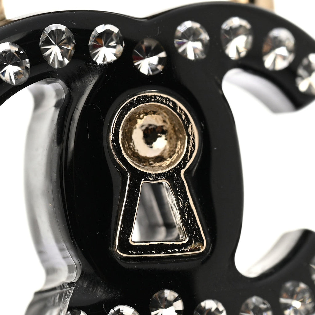 Chanel Metal Resin Crystal Pearl CC Lock Drop Earrings Gold Black