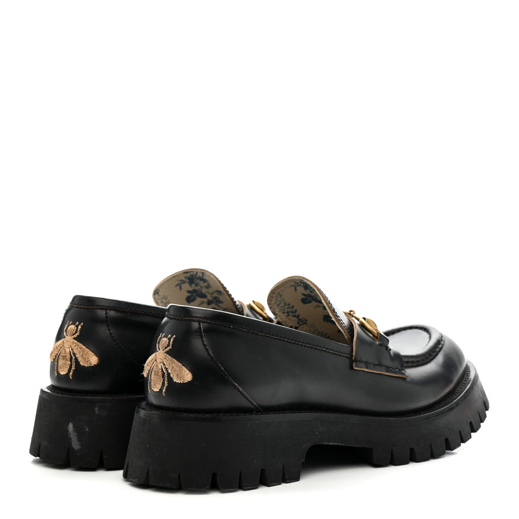 Gucci Cordovan Lux Womens Harald Horsebit 25mm Platform Loafers 39 Black