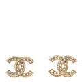 Chanel Crystal CC Earrings Light Gold