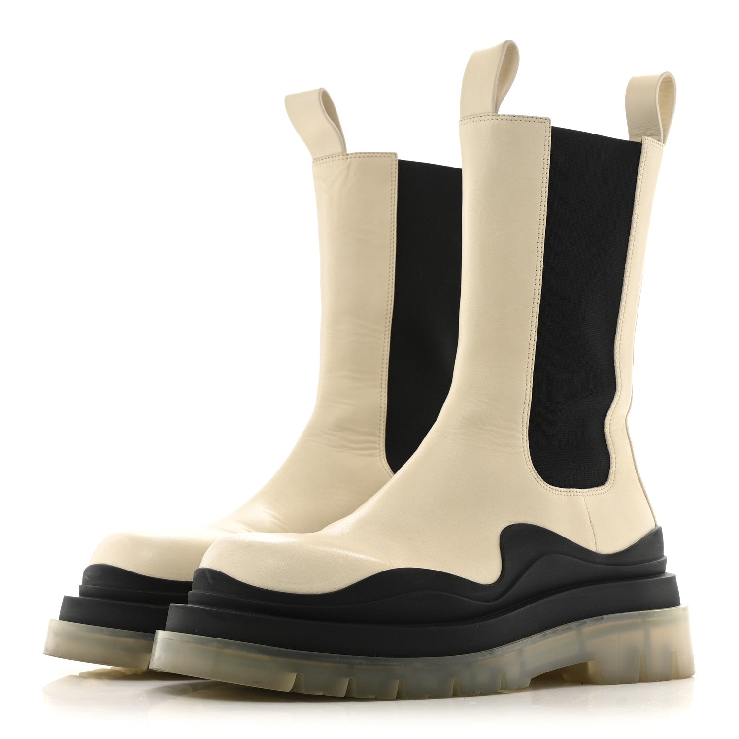 Bottega Veneta Calfskin The Tire Chelsea Boots 39.5 Wax Black Transparent