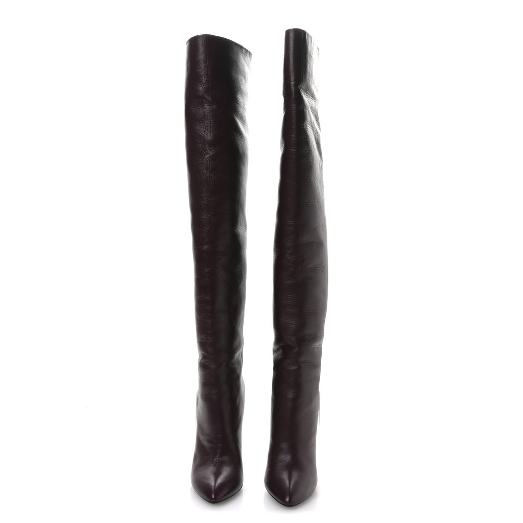 Saint Laurent Calfskin Kiki 110mm Over The Knee Boots 36.5 Dark Violet