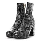 Chanel Calfskin Camellia Printed Ankle Boots 38.5 Black White