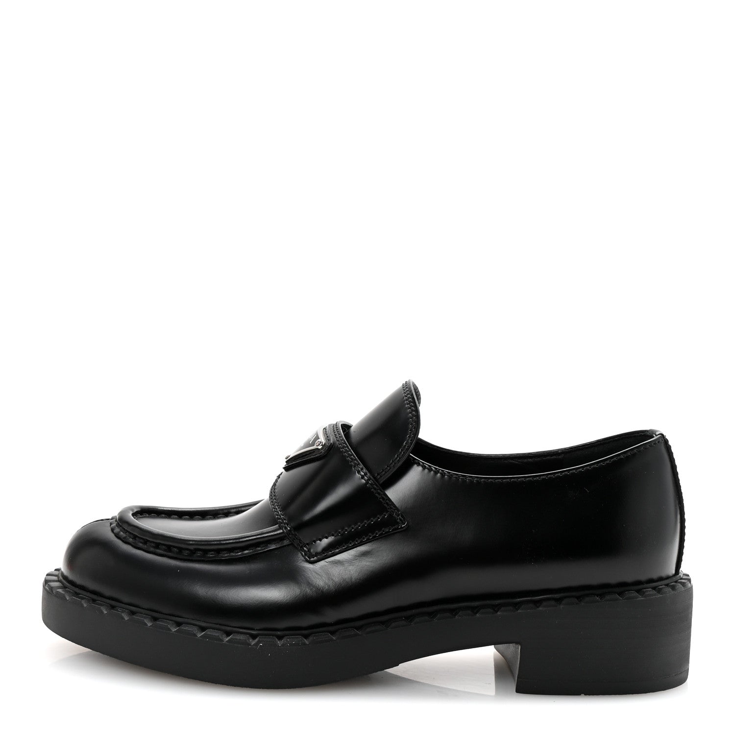 Prada Spazzolato Metal Triangle Logo 50mm Loafers 36.5 Black