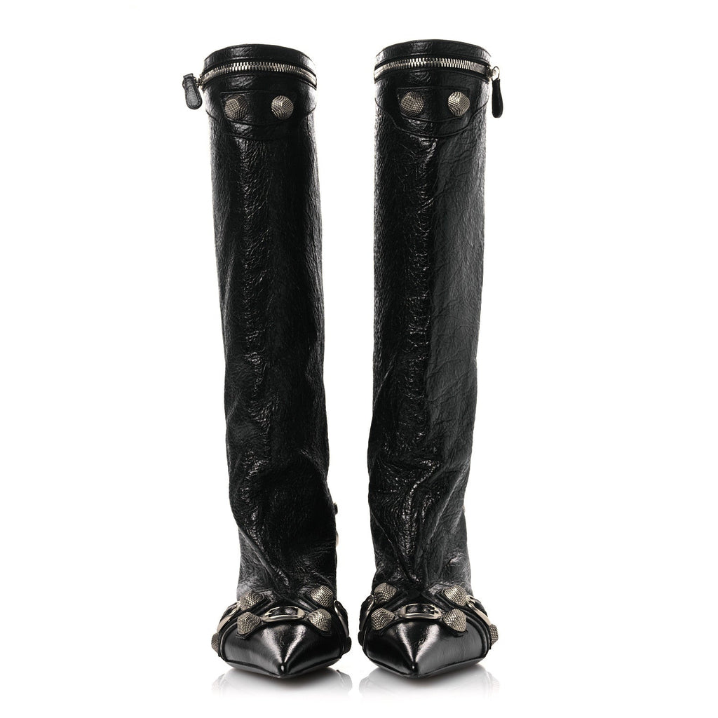 Balenciaga Agneau Arena Spiked Cagole 50mm Wide Boots 36 Black