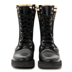 Fendi Calfskin Stretch Fabric Rockoko Biker Boots 38 Tobacco Black Marino