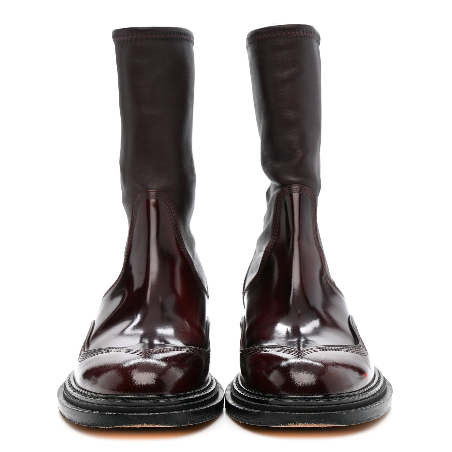 Loewe Patent Lambskin Chelsea Stretch Boots 37 Burgundy