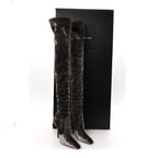 Saint Laurent Velvet Ella Knee High Boots 39.5 Bella Green