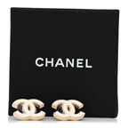 Chanel Enamel CC Earrings Gold White