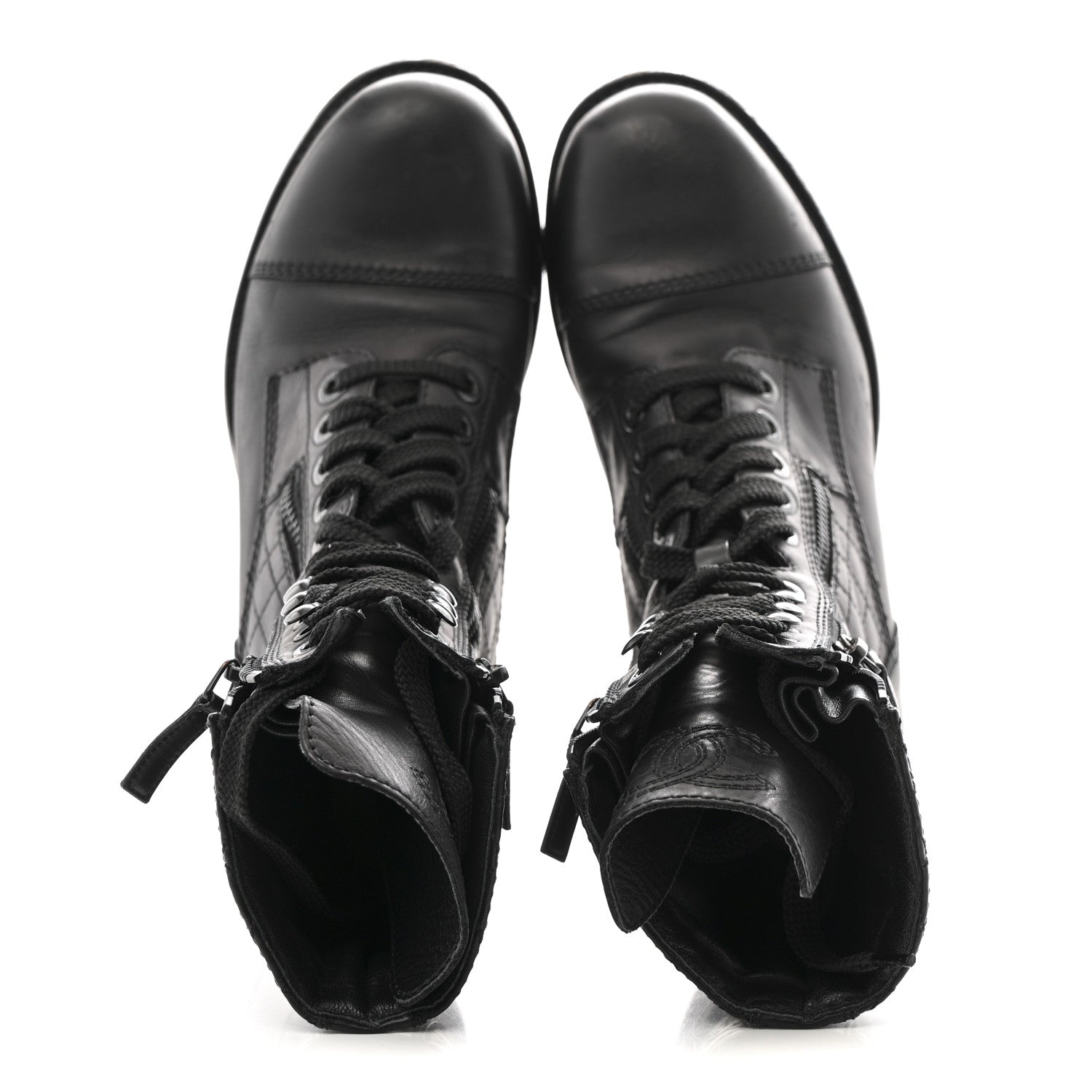 Chanel Calfskin Quilted Lace Up Combat Boots  38 Black