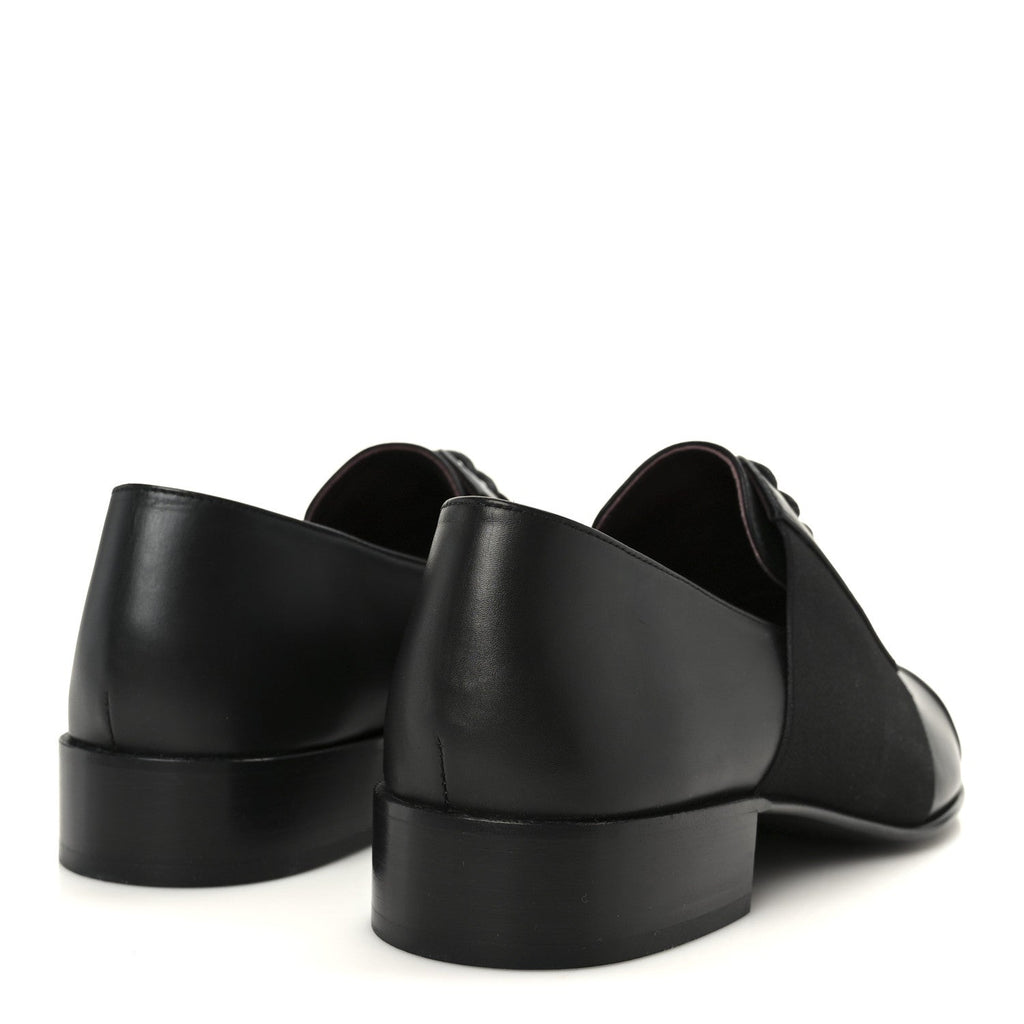Chanel Calfskin Elastic Lace Up Cap Toe CC Loafers 39 Black