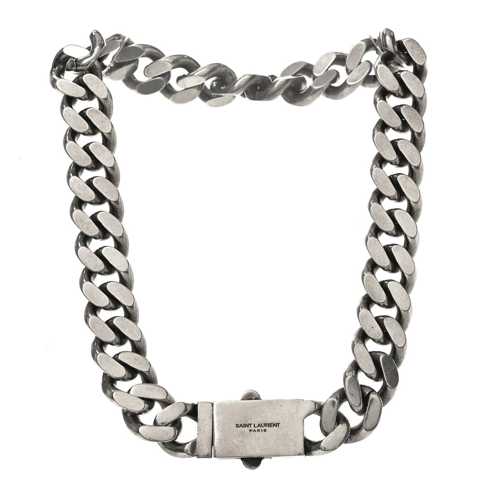 Saint Laurent Metal Curb Chain Necklace Oxidized Silver