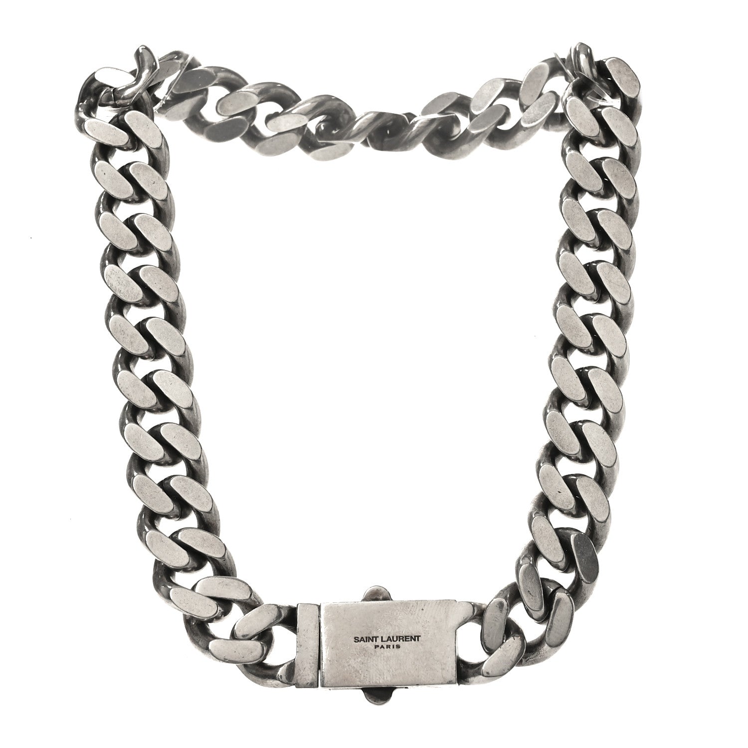 Saint Laurent Metal Curb Chain Necklace Oxidized Silver