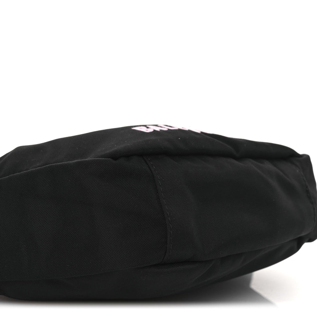 Balenciaga Recycled Sport Nylon Logo Embroidered Wheel Sling Bag Black Pink