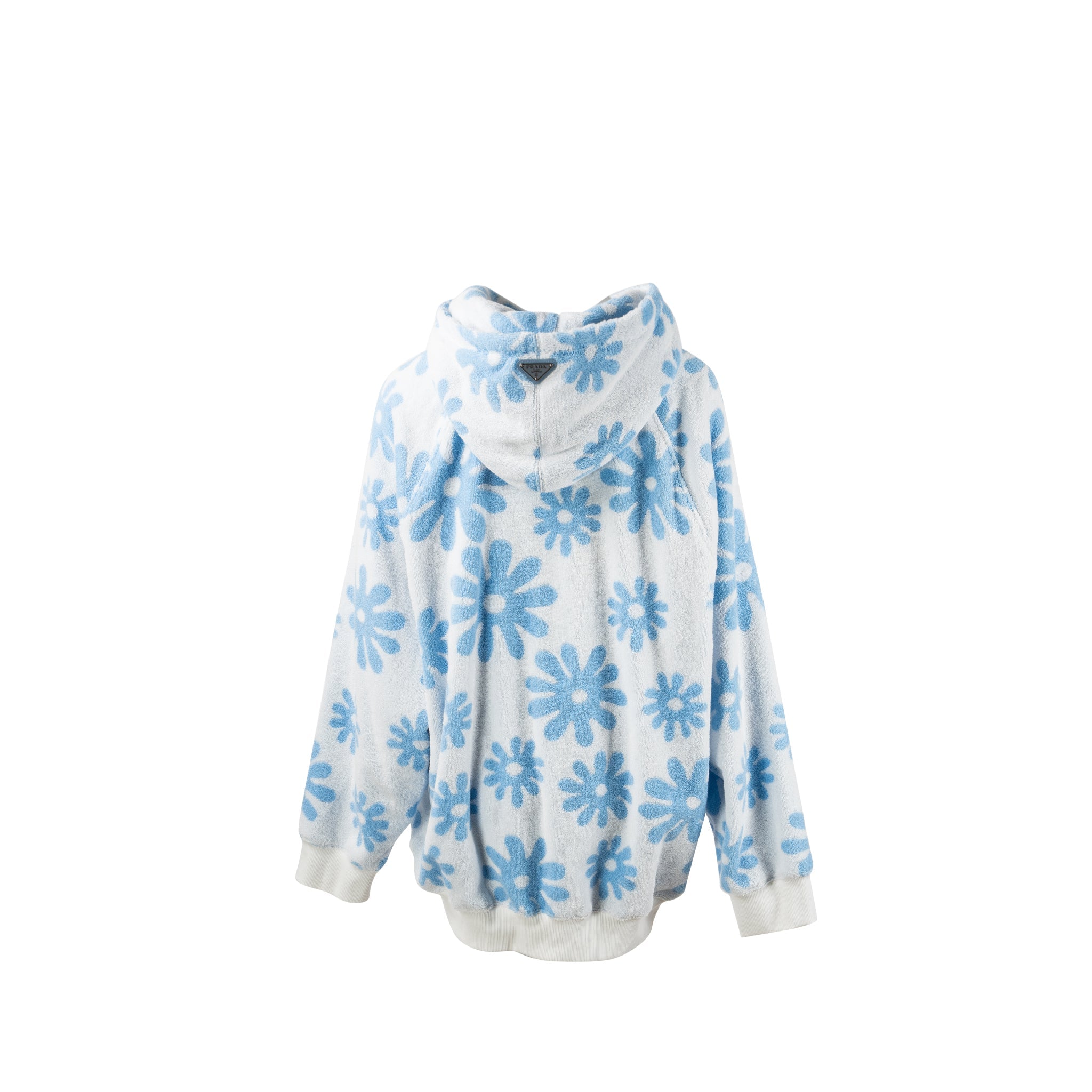 Prada size XS flower print drawstring hoodie Cotton multicolour light blue / white
