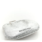Balenciaga Metallic Textured Calfskin Logo Cloud Coin Purse With Strap Silver