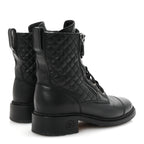 Chanel Calfskin Quilted Lace Up Combat Boots 37.5 Black
