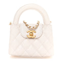 Chanel Shiny Aged Calfskin Quilted Mini Nano Kelly Shopper White