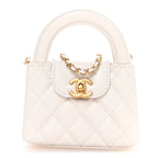 Chanel Shiny Aged Calfskin Quilted Mini Nano Kelly Shopper White
