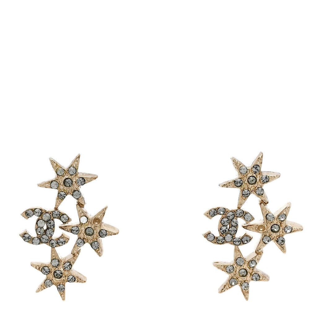 Chanel Crystal CC Star Earrings Gold