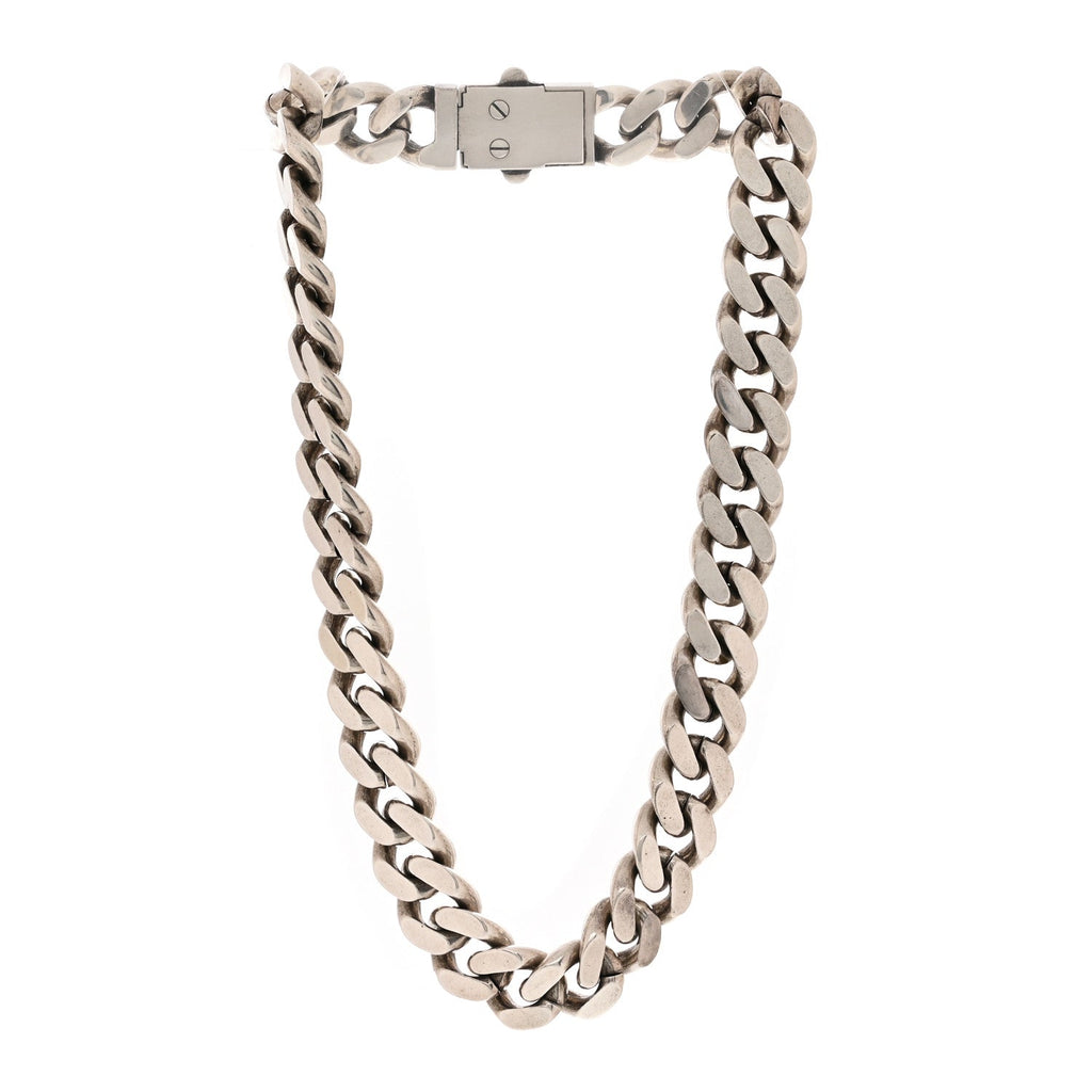 Saint Laurent Metal Curb Chain Necklace Oxidized Silver