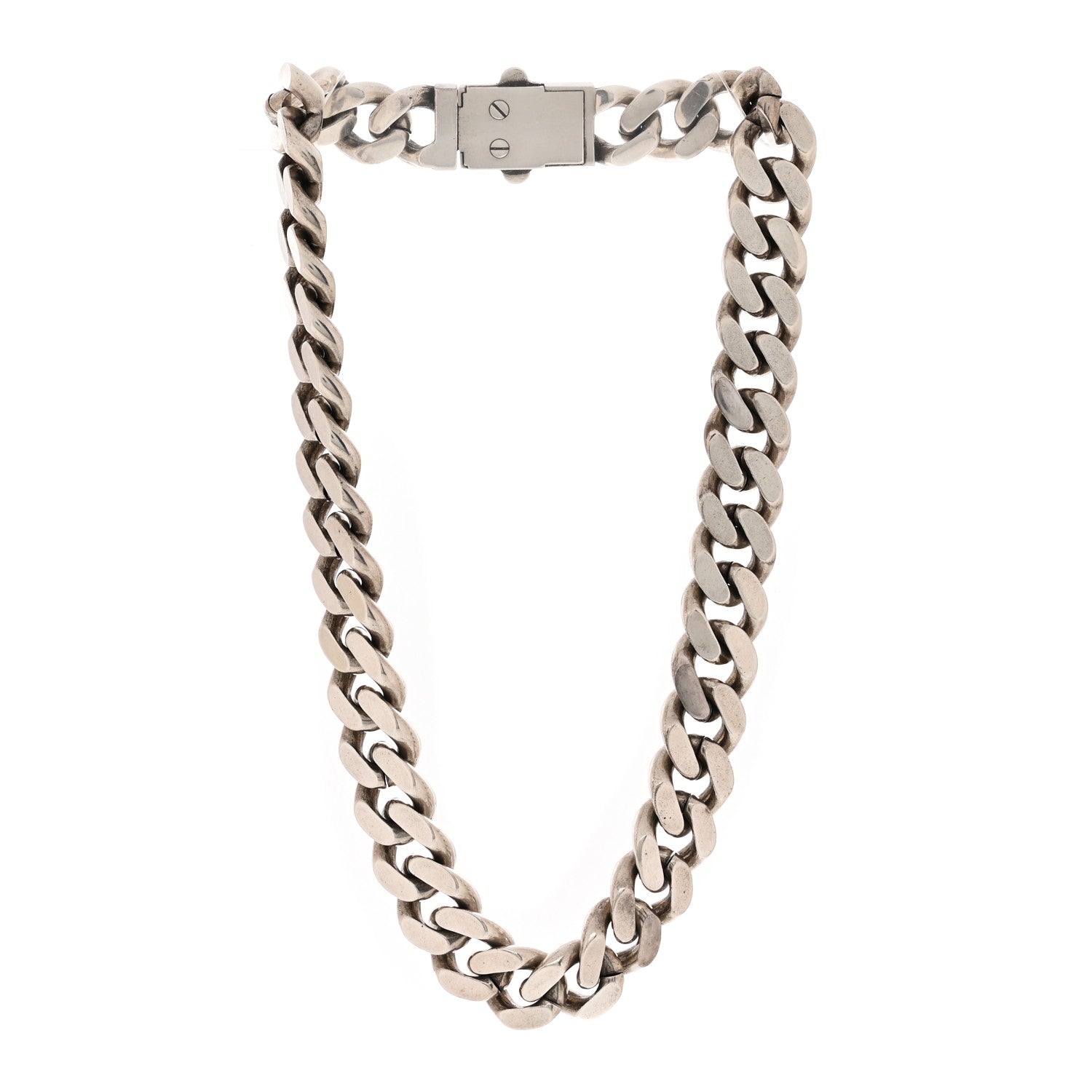 Saint Laurent Metal Curb Chain Necklace Oxidized Silver