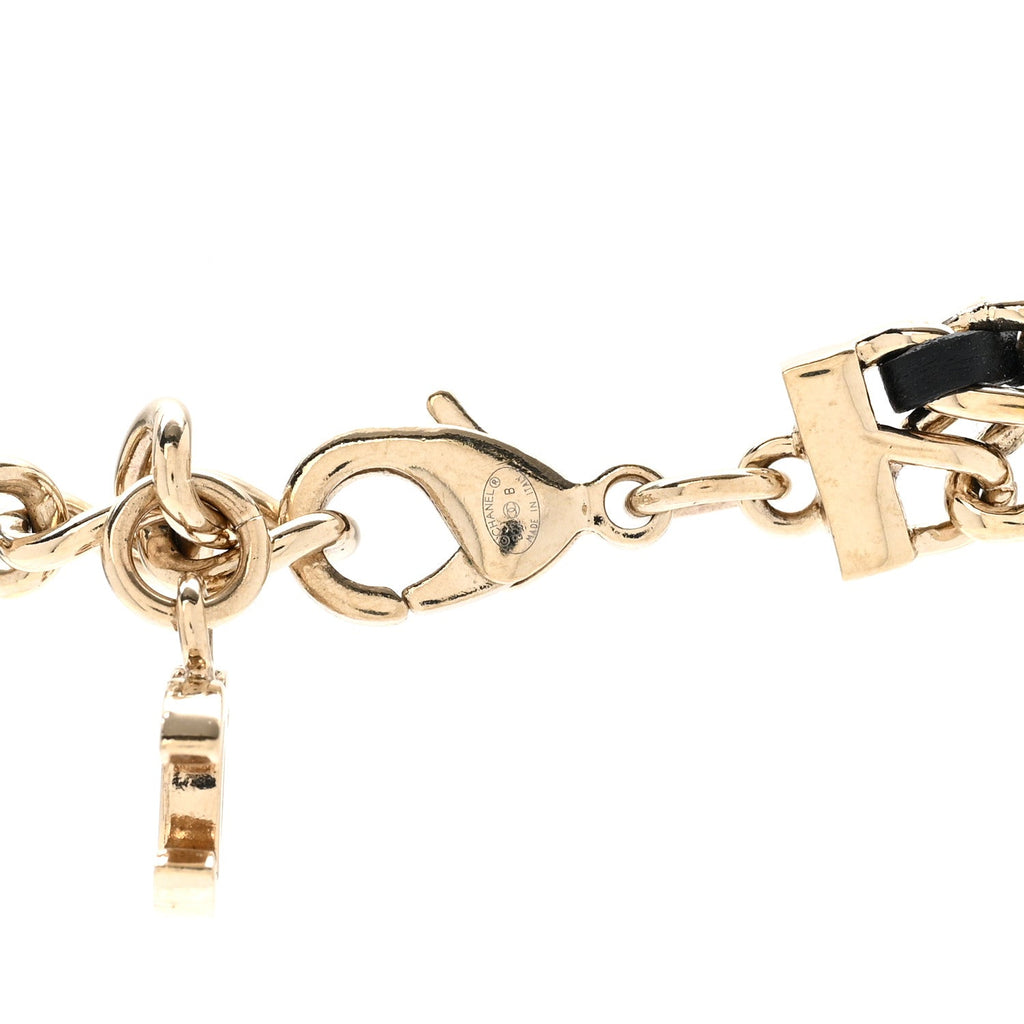 Chanel Metal Lambskin Crystal I Heart CC Choker Necklace Gold Black
