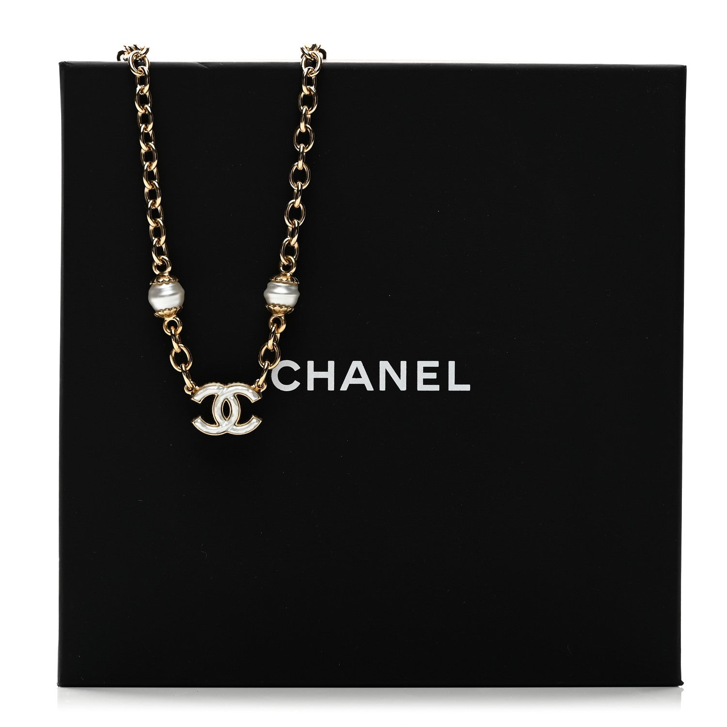 Chanel Metal Enamel CC Necklace Gold White