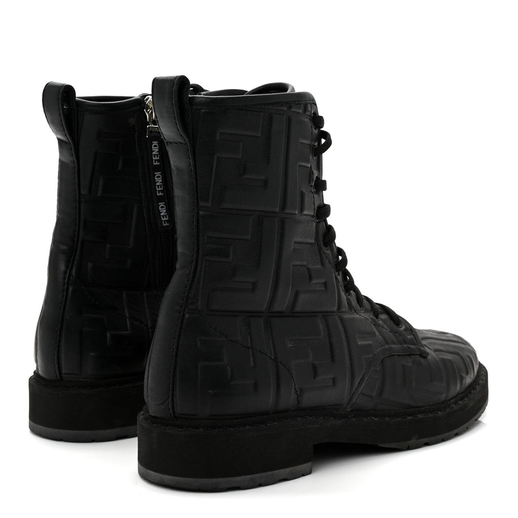 Fendi Nappa FF Embossed Womens Biker Boots 39.5 Black