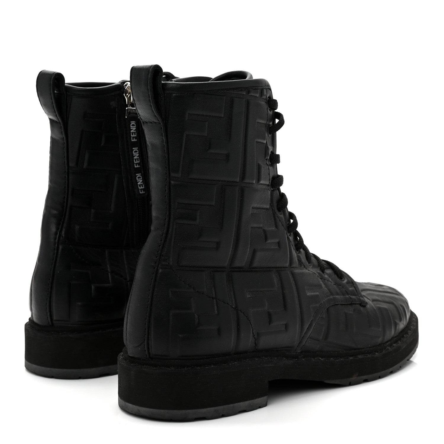 Fendi Nappa FF Embossed Womens Biker Boots 39.5 Black