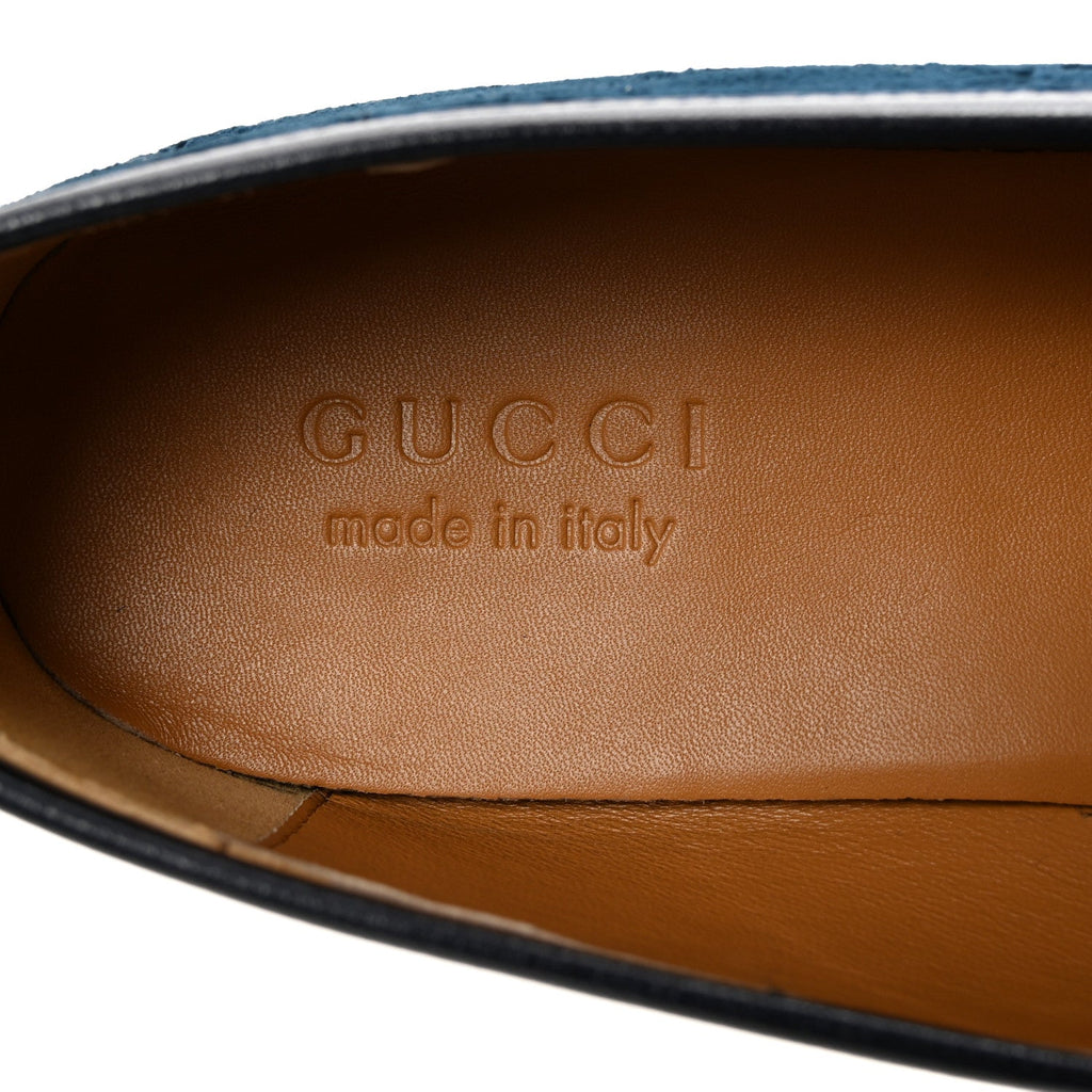 Gucci Velvet GG Monogram Horsebit Mens Jordaan Loafers 9 Blue Beige