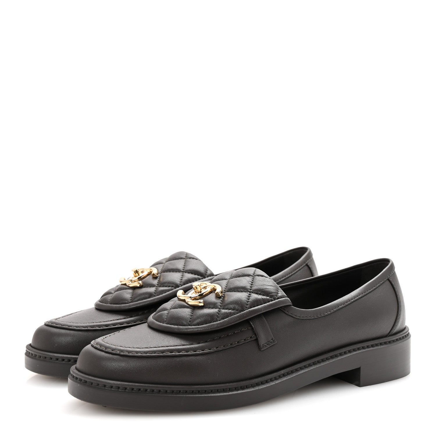 Chanel Lambskin Quilted CC Turnlock Loafers 38.5 Dark Brown
