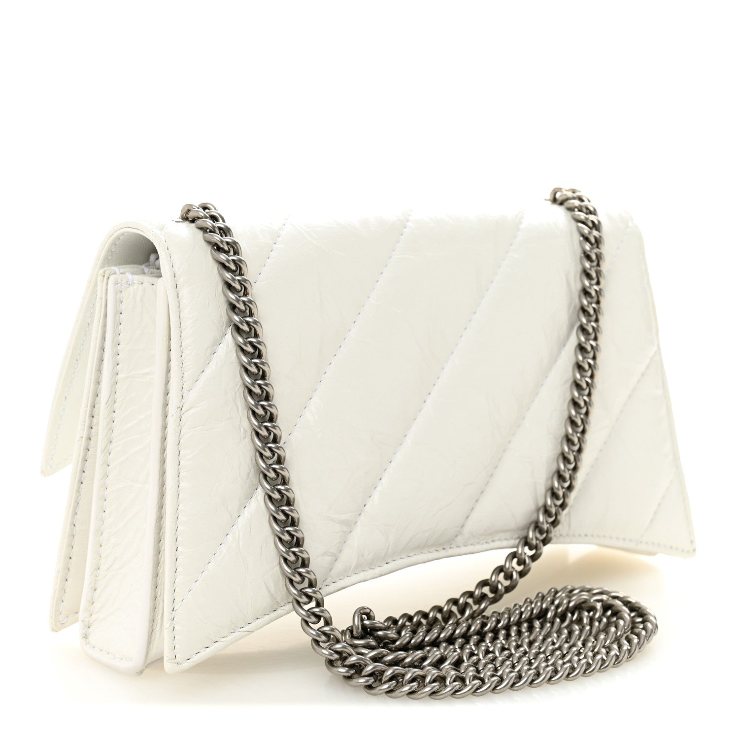 Balenciaga Crushed Calfskin Quilted Small Crush Chain Bag Optic White