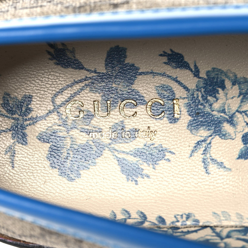 Gucci GG Supreme Monogram Cordovan Lux Womens Harald Horsebit 25mm Platform Loafers 35.5 Beige Sugar Pink Crop Shine Purple Marine