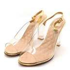 Chanel Metallic Calfskin PVC Peep Toe Heels 41 Gold