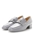 Chanel Shiny Calfskin Logo Loafers 37 Light Grey