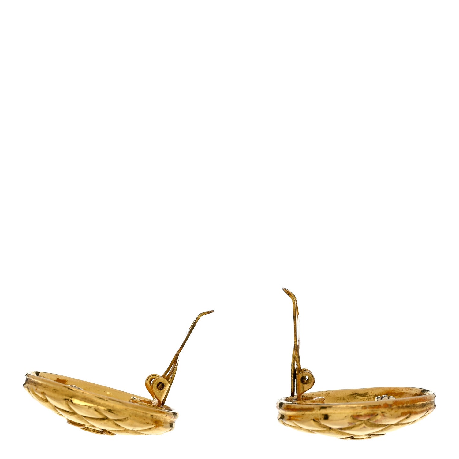 Chanel Metal Quilted Round CC Clip On Earrings Gold