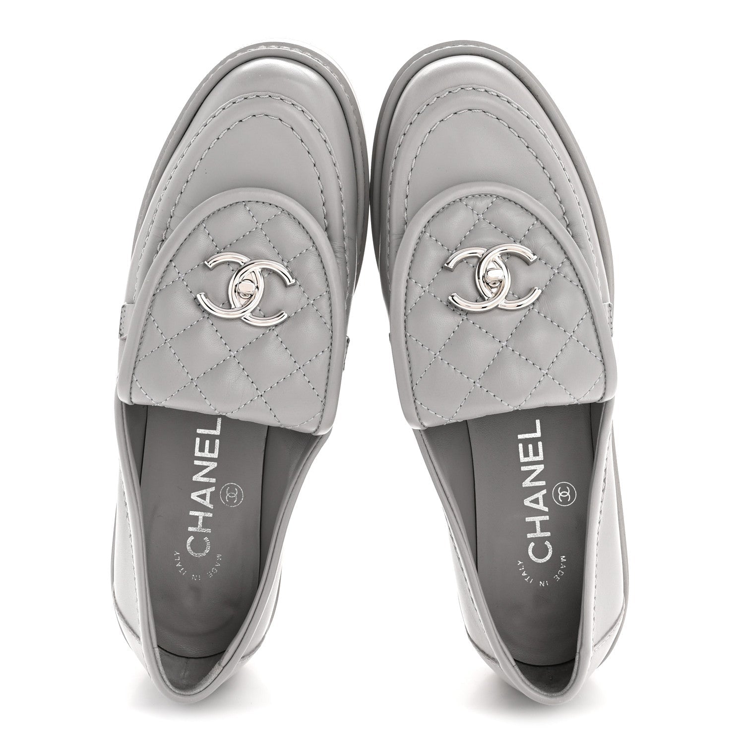 Chanel Lambskin Quilted CC Turnlock Loafers 36.5 Grey