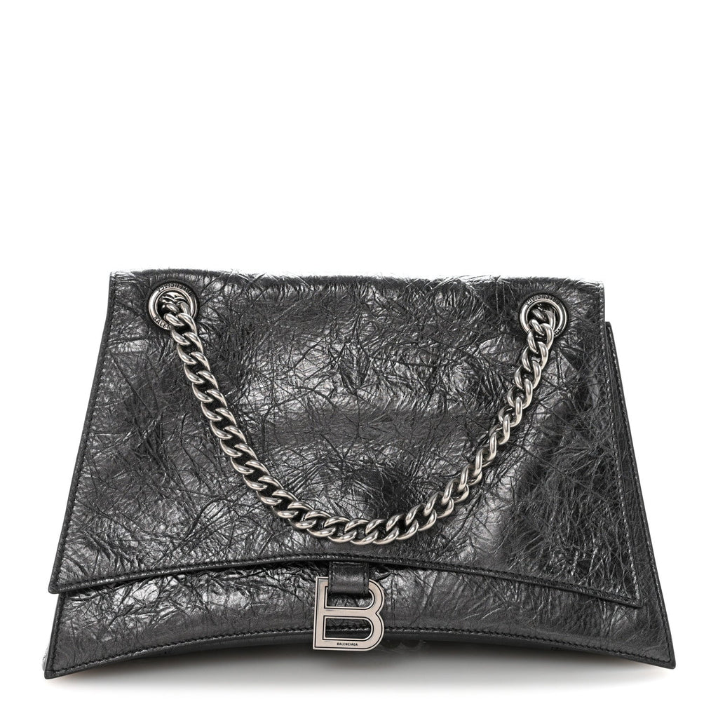 Balenciaga Metallic Crushed Calfskin Medium Crush Chain Bag Steel Grey