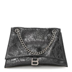 Balenciaga Metallic Crushed Calfskin Medium Crush Chain Bag Steel Grey