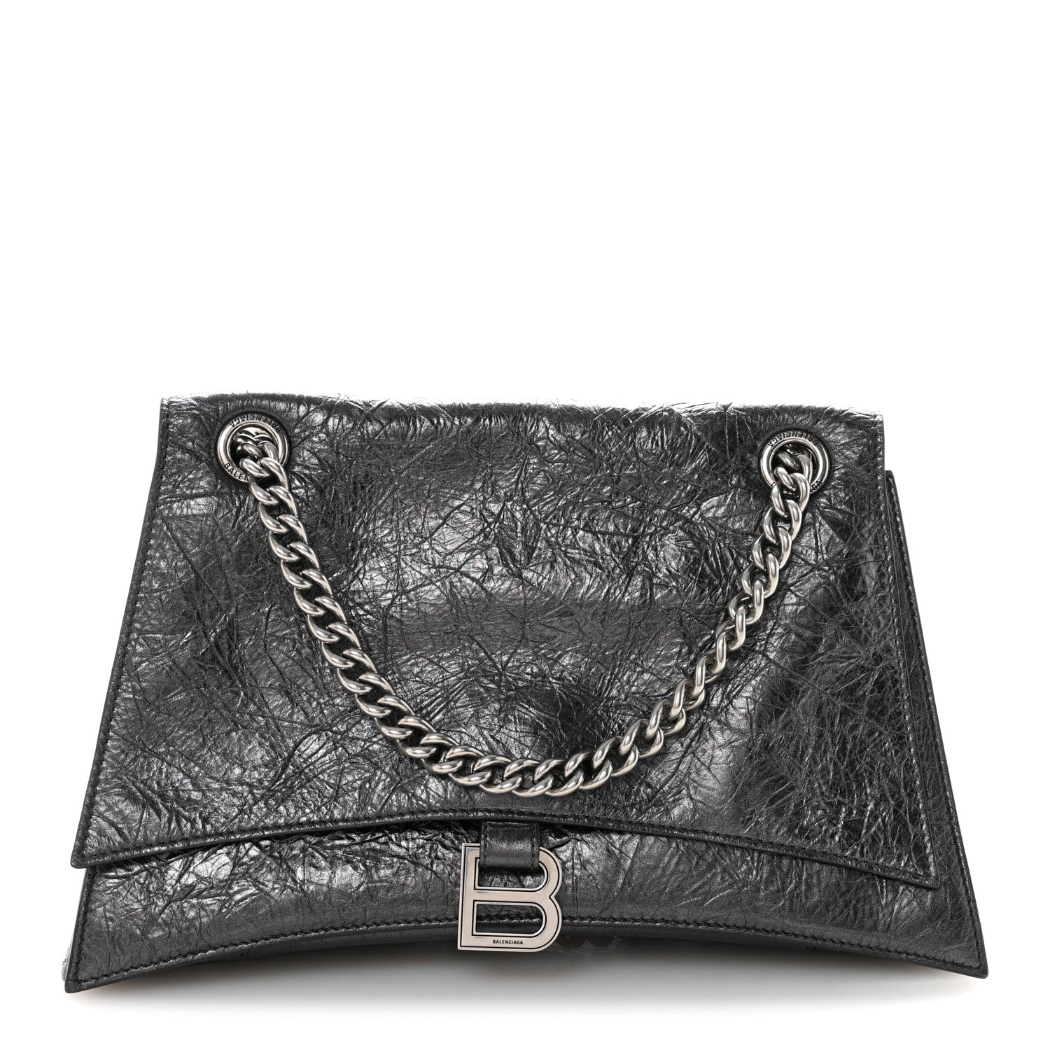 Balenciaga Metallic Crushed Calfskin Medium Crush Chain Bag Steel Grey