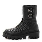 Gucci Nappa Frances GG Matelasse Platform Combat Boots 36 Black